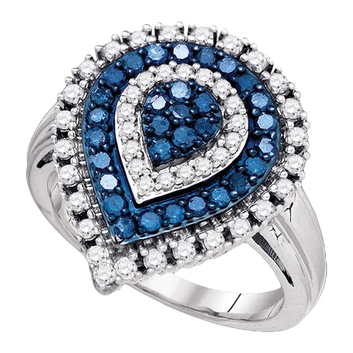 10kt White Gold Womens Round Blue Color Enhanced Diamond Teardrop Cluster Ring 100 Cttw mayamila Rings 10kt White Gold Womens Round Blue Color Enhanced Diamond Teardrop Cluster Ring 100 Cttw mayamila Rings