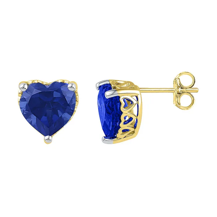 mayamila Earrings 10kt Yellow Gold Womens LabCreated Blue Sapphire Heart Stud Earrings 700 Cttw mayamila Earrings 10kt Yellow Gold Womens LabCreated Blue Sapphire Heart Stud Earrings 700 Cttw