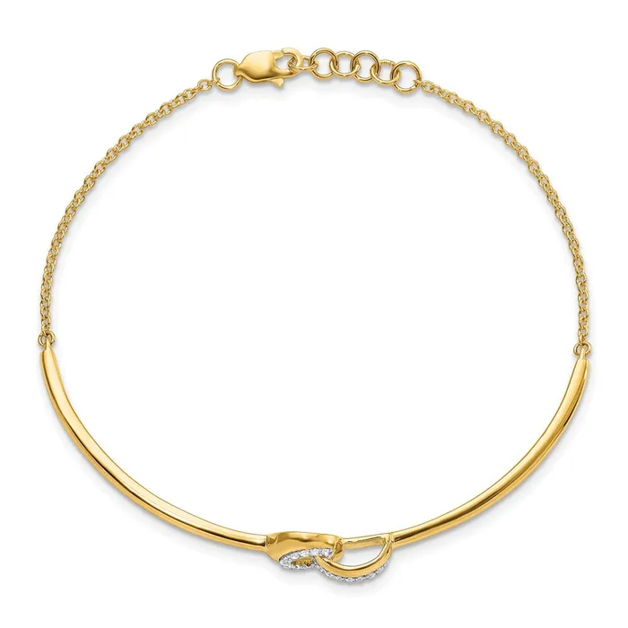 Bracelets 14k Yellow Gold Polished Natural Diamond Fancy Shaped Bar 7in w5in ext Bracelet goldiaca