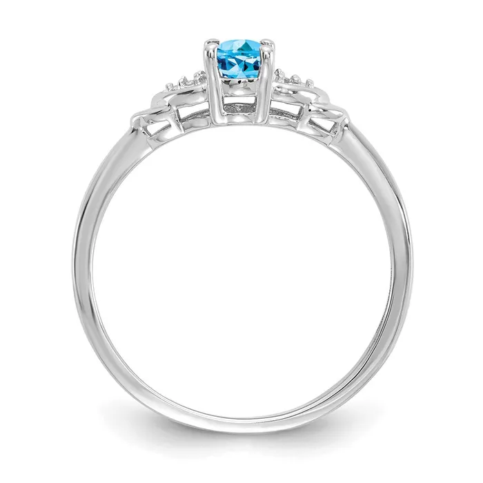 Goldiacom Rings 14k White Gold Blue Topaz and Real Diamond Ring