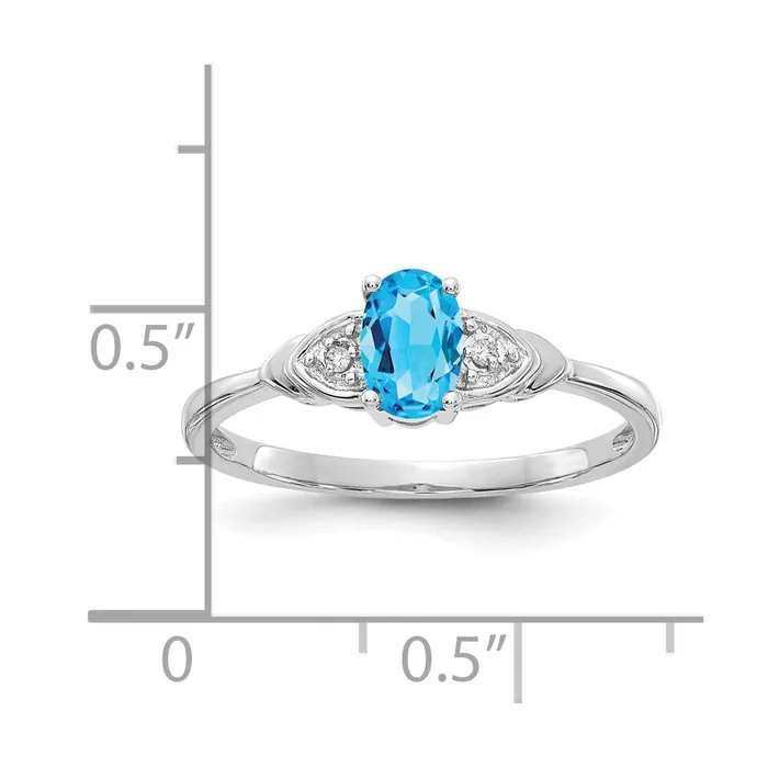 Goldiacom Rings 14k White Gold Blue Topaz and Real Diamond Ring