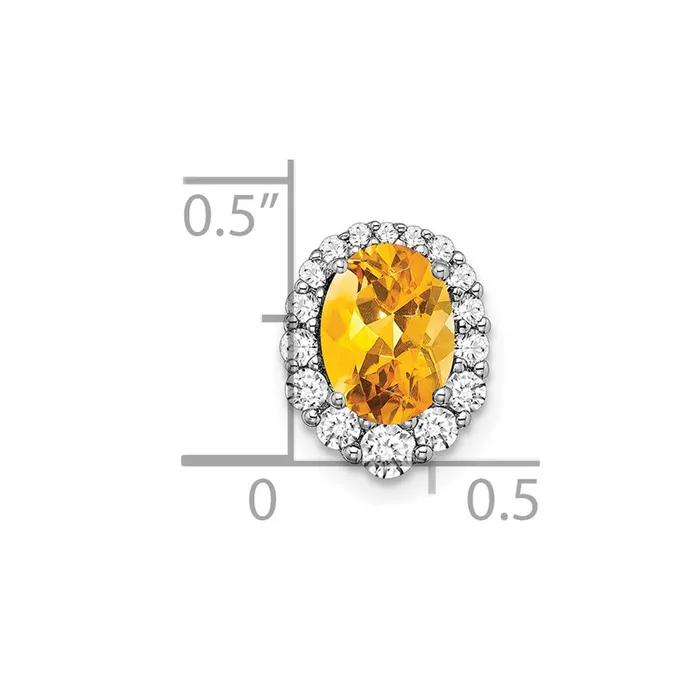 Goldia Necklaces 14k White Gold Oval Citrine and Real Diamond Halo Chain Slide
