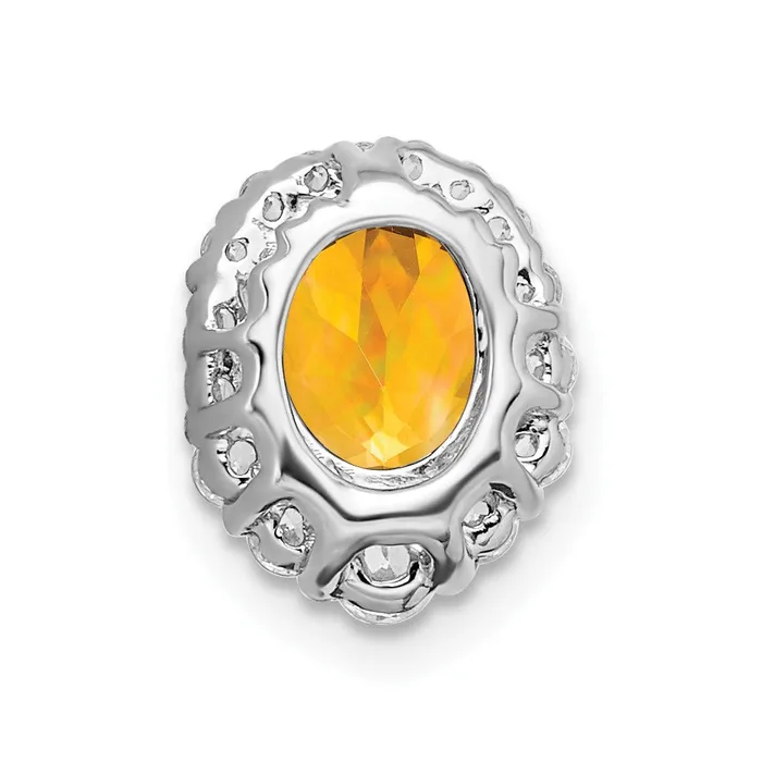 Goldia Necklaces 14k White Gold Oval Citrine and Real Diamond Halo Chain Slide