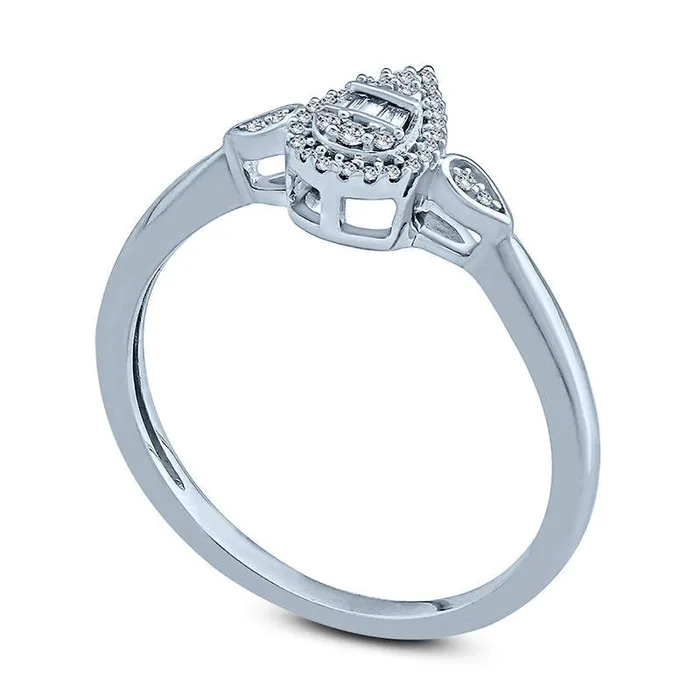 Goldia Rings 010 CT TW Composite Natural Diamond PearShaped Frame PetalSides Promise Ring in Solid 10K White Gold