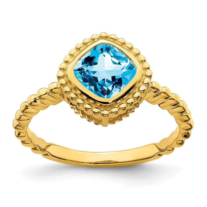 Goldia Rings 14K Yellow Gold Cushion Blue Topaz Ring