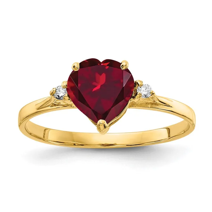 Goldia Solid 14k Yellow Gold 7mm Heart Created Simulated Ruby A CZ Ring Rings