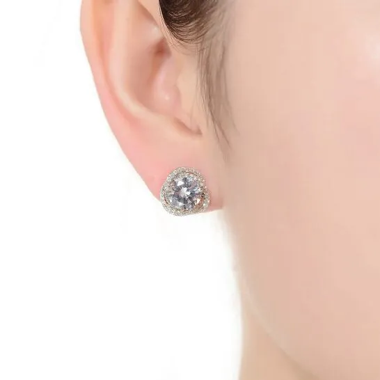 JMS always Earrings Original Megan Walford Sterling Silver Round Cubic Zirconia Swirl Halo Stud Earrings