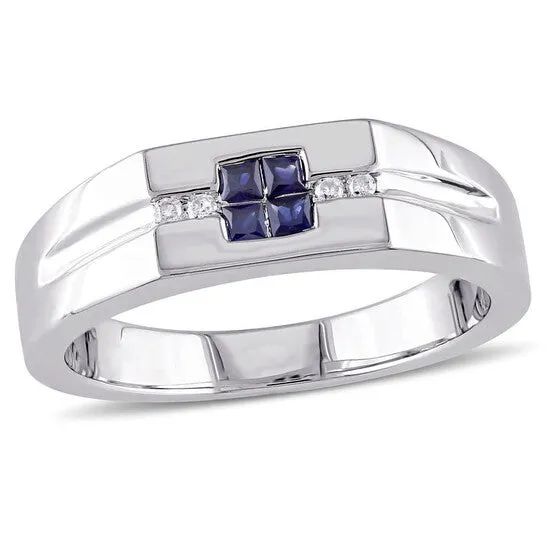 JMS always Rings Original Amour 005 CT Diamond TW And 13 CT TGW Sapphire Mens Ring Silver