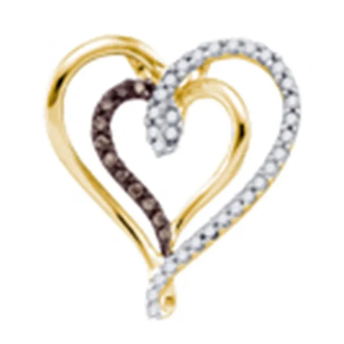 Necklaces gndatlanta 10k Yellow Gold Brown Round Diamond Double Heart Pendant 14 Cttw