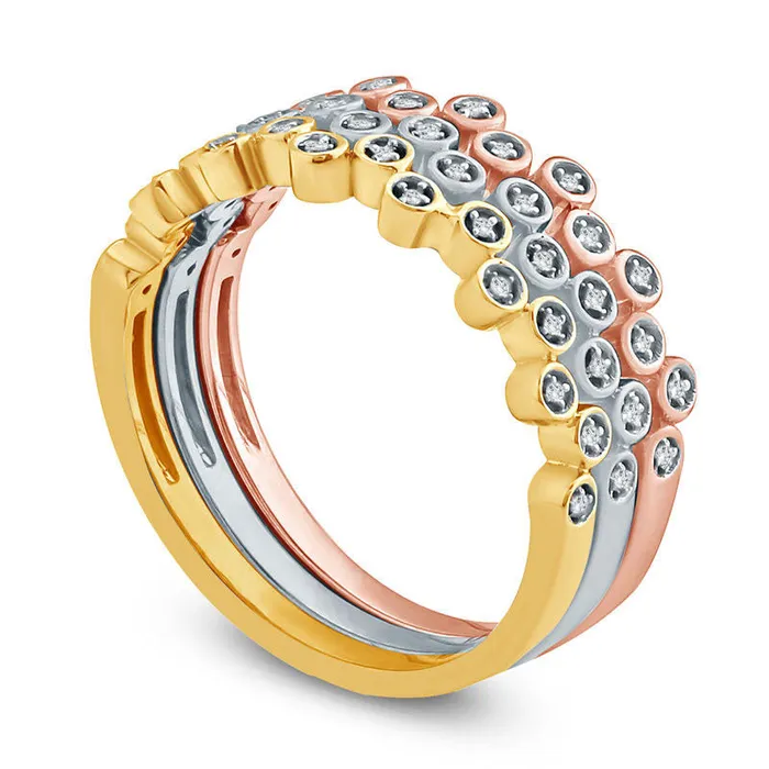 Rings Goldia 033 CT TW Natural Diamond ZigZag Three Piece Stackable Band Set in Solid 10K TriTone Gold Rings Goldia 033 CT TW Natural Diamond ZigZag Three Piece Stackable Band Set in Solid 10K TriTone Gold