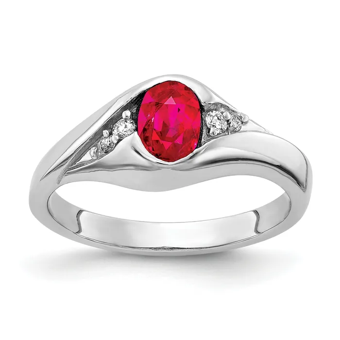 Rings Goldia Solid 14k White Gold 6x4mm Oval Simulated Ruby VS CZ Ring