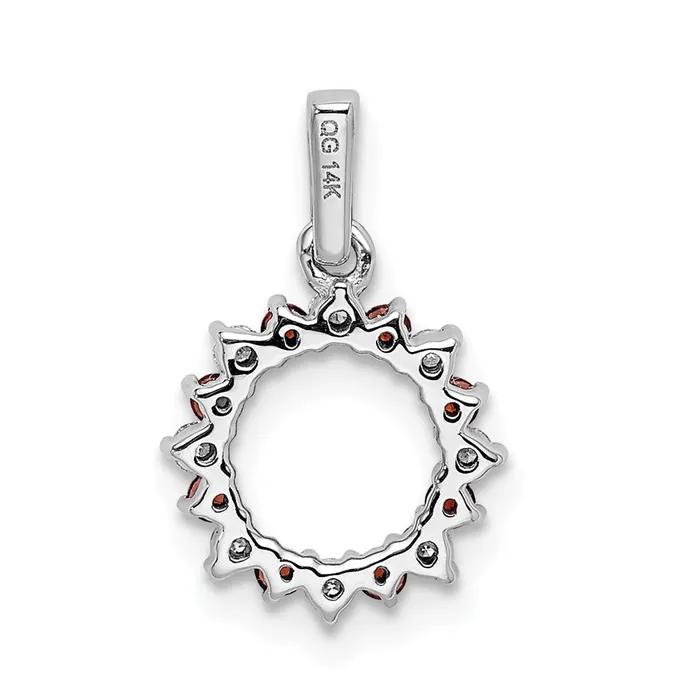 Solid 14k White Gold Simulated CZ and 08 Garnet Fancy Circle Pendant Goldia Necklaces