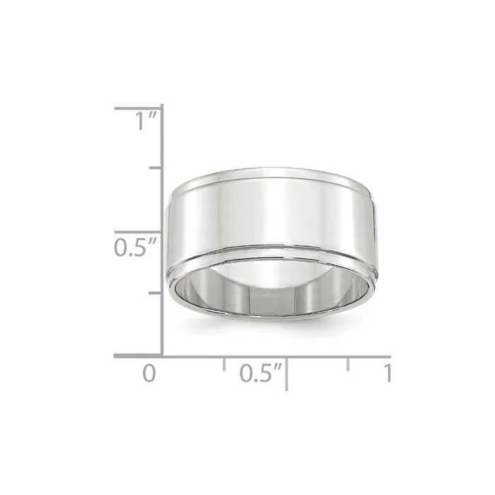 Solid 18K White Gold 10mm Flat with Step Edge MensWomens Wedding Band Ring Size 12 Goldia Rings
