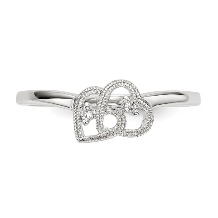 Sterling Silver Diamond Double Heart Ring Goldia Rings