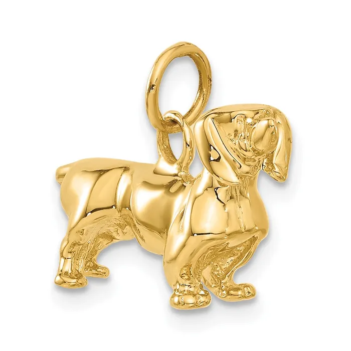 14k 3D Dachshund Dog Charm TreasureFineJewelers Charm Necklaces
