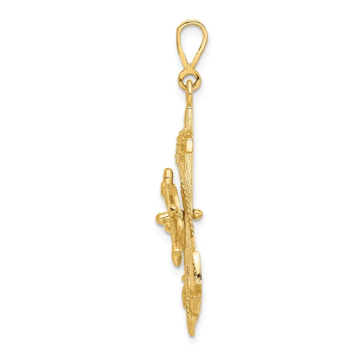 Charm Necklaces TreasureFineJewelers 14k Large Anchor w Moveable Wheel Charm
