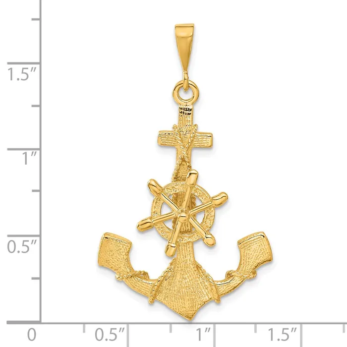 Charm Necklaces TreasureFineJewelers 14k Large Anchor w Moveable Wheel Charm