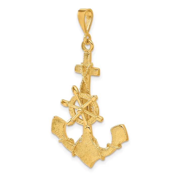 Charm Necklaces TreasureFineJewelers 14k Large Anchor w Moveable Wheel Charm