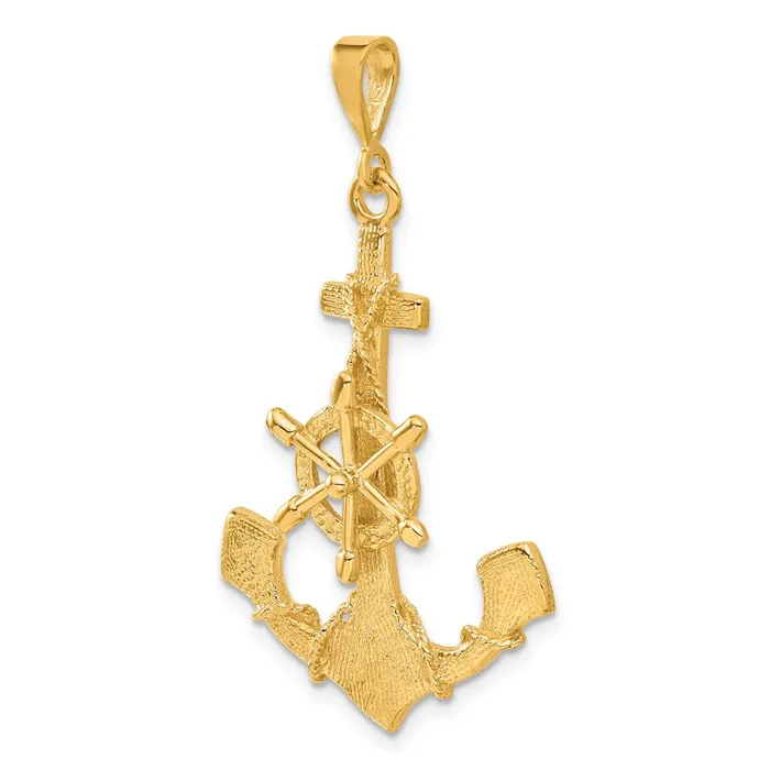 Charm Necklaces TreasureFineJewelers 14k Large Anchor w Moveable Wheel Charm