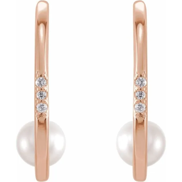 Earrings 14K Rose Freshwater Cultured Pearl 03 CTW Diamond Hoop Earrings TreasureFineJewelers