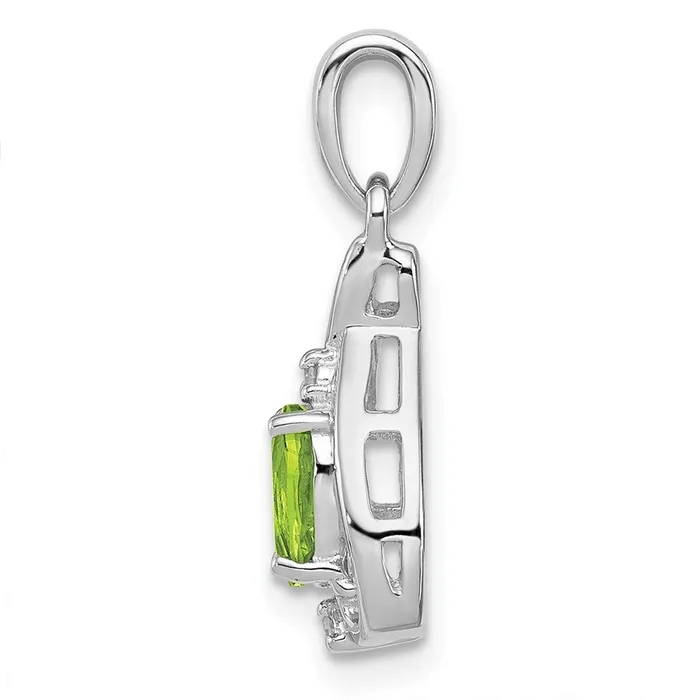 Necklaces TreasureFineJewelers Sterling Silver Rhodiumplated Diamond and Peridot Oval Pendant