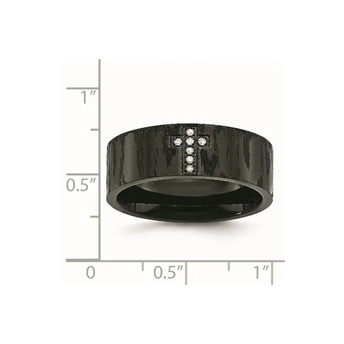 Stainless Steel PolishedMatte Black IPplated 120ct Diamond Cross Band TreasureFineJewelers Rings