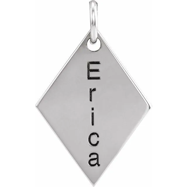 Sterling Silver 1984x1295 mm Engravable DiamondShaped Pendant TreasureFineJewelers Necklaces