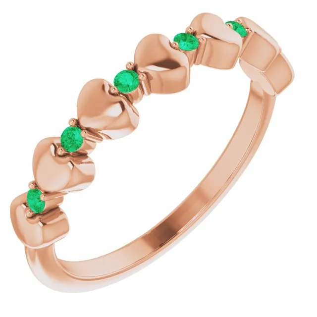 TreasureFineJeweler Rings 14K Rose Natural Emerald Heart Stackable Ring