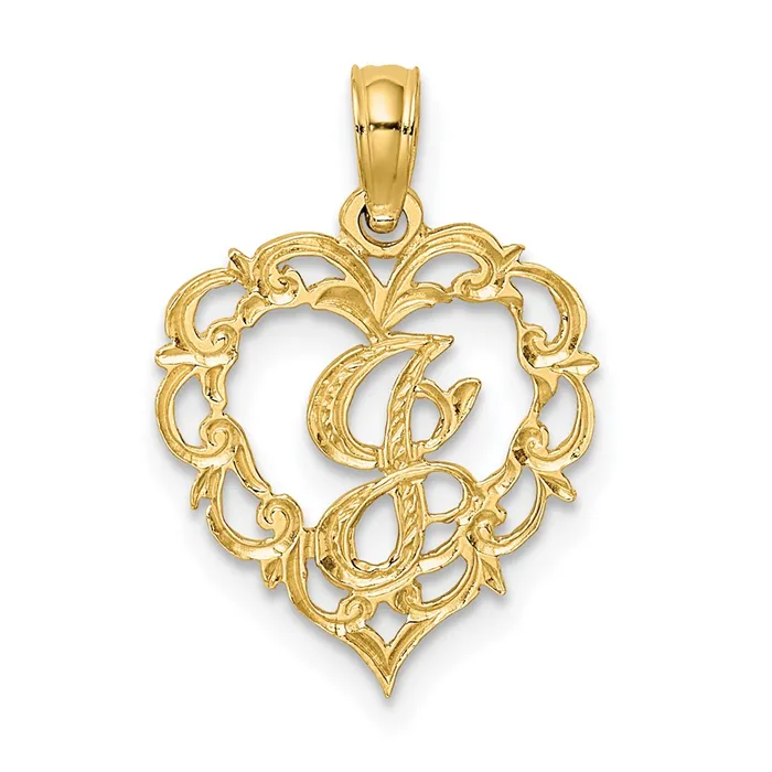 TreasureFineJewelers 14k Yellow Gold Heart Script Letter J Initial Charm Charm Necklaces TreasureFineJewelers 14k Yellow Gold Heart Script Letter J Initial Charm Charm Necklaces