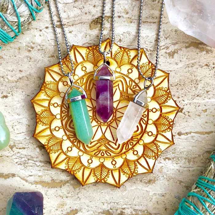 Necklaces CSJA Peace Harmony Crystal Necklace set Aventurine Purple Fluorite Clear Quartz