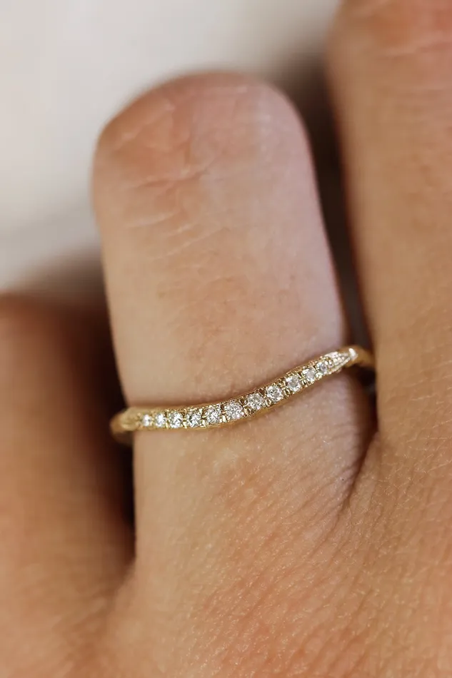 Solid Gold Textured Diamond Milgrain Contour Band Lacee Alexandra Jewelry Rings