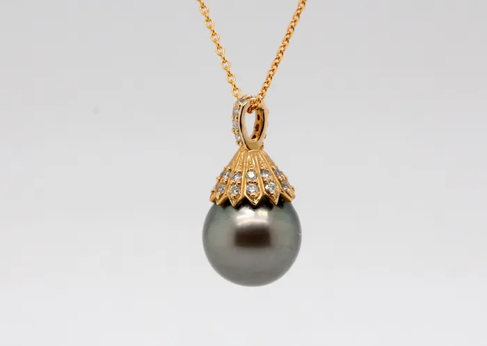 14KY 13 mm Tahitian Pearl and Diamond Pendant FULLERS PURCHASE FROM PUBLIC Necklaces
