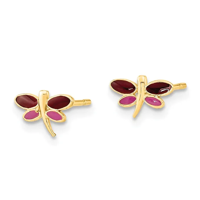 Earrings WB Choice Jewelry 14K Madi K Polished PlumPurple Enamel Dragonfly Post EarringsWBCGK1140