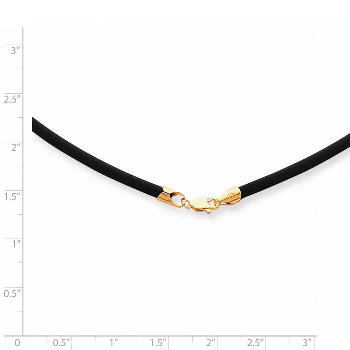 Necklaces WB Choice Jewelry 14k 4mm 16in with Yellow Clasp Black Rubber Cord NecklaceWBCXG26716