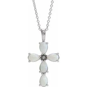 Necklaces WB Choice Jewelry Platinum Cabochon White Opal Cross 1618 NecklaceR42378633PSTWBC