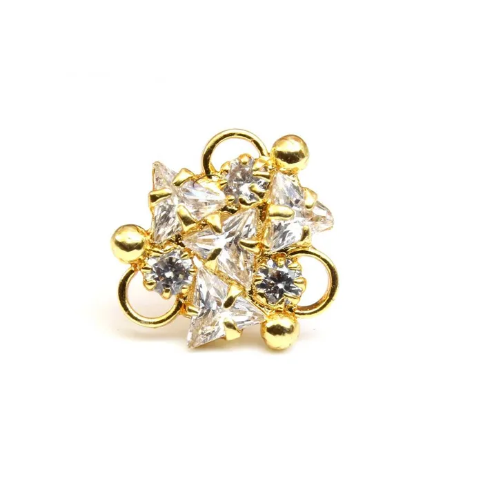 Rings Karizma Jewels 16g Indian Nose ring White CZ gold plated Piercing Nose stud push pin