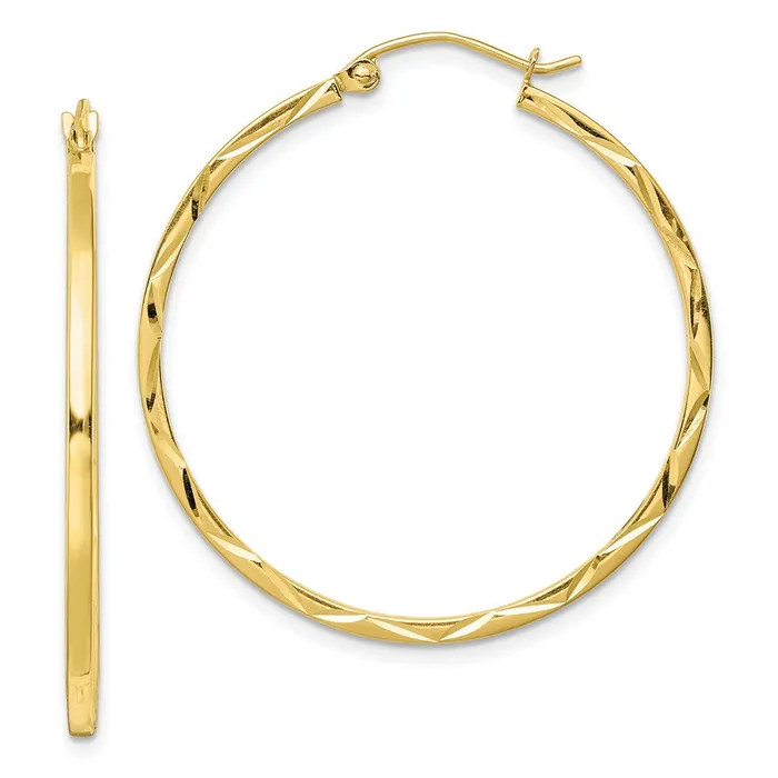 WB Choice Jewelry Earrings 10K 15x35mm Diamond Cut Hoop EarringsWBC10TC314