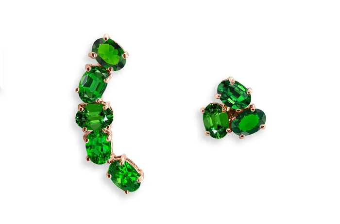 Albert Hern Earrings Asymmetrical Gemstones 18kt Gold Earrings