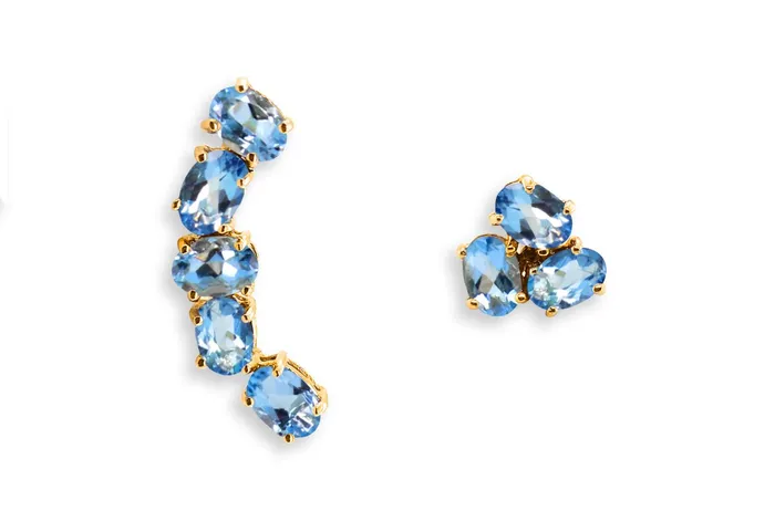 Albert Hern Earrings Asymmetrical Gemstones 18kt Gold Earrings