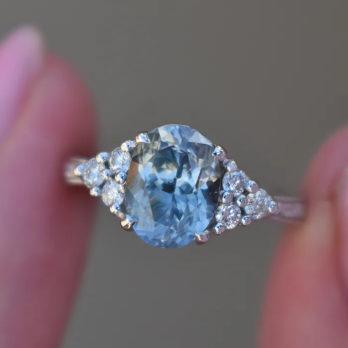 Albrecht Jewellery Rings Nature Inspired Light Blue Oval Montana Sapphire and Diamond Engagement Ring 14K Gold