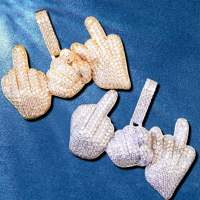 Custom Three Middle Finger Icy Rapper Style Hip Hop Pendant IceZeusShop Necklaces