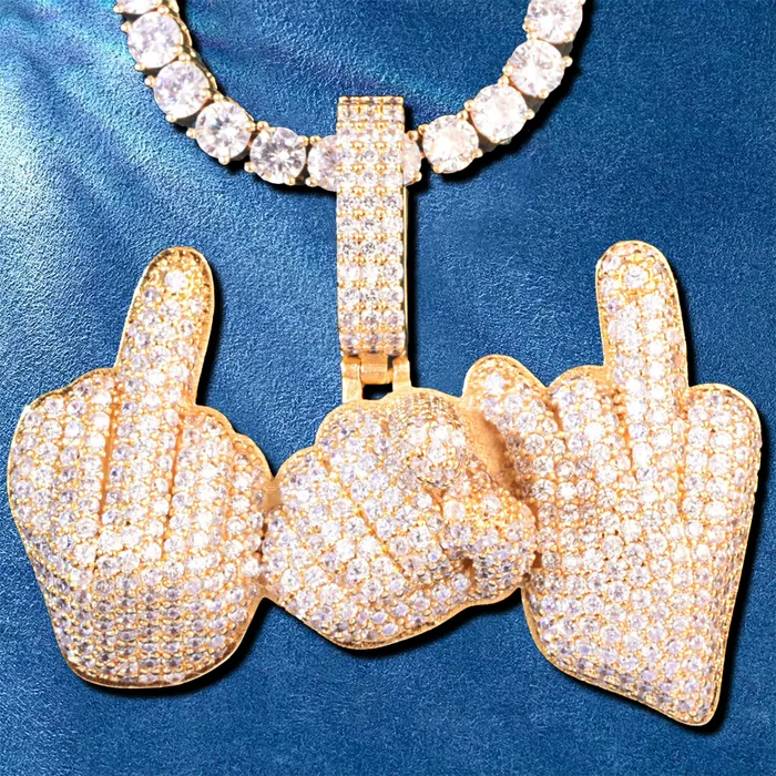 Custom Three Middle Finger Icy Rapper Style Hip Hop Pendant IceZeusShop Necklaces