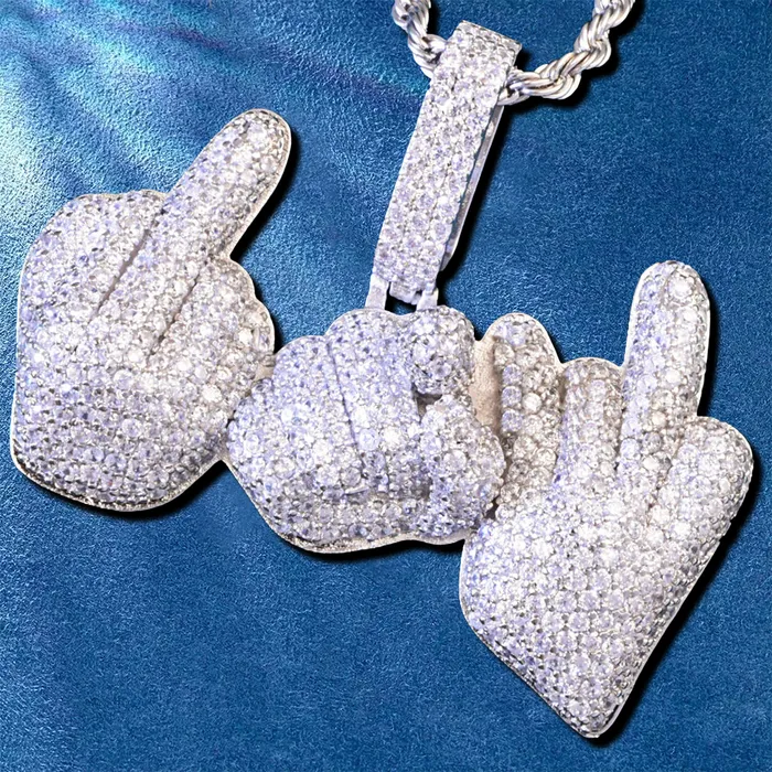 Custom Three Middle Finger Icy Rapper Style Hip Hop Pendant IceZeusShop Necklaces