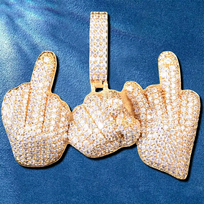 Custom Three Middle Finger Icy Rapper Style Hip Hop Pendant IceZeusShop Necklaces