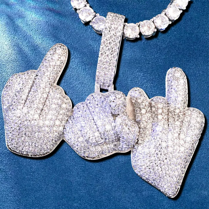 Custom Three Middle Finger Icy Rapper Style Hip Hop Pendant IceZeusShop Necklaces
