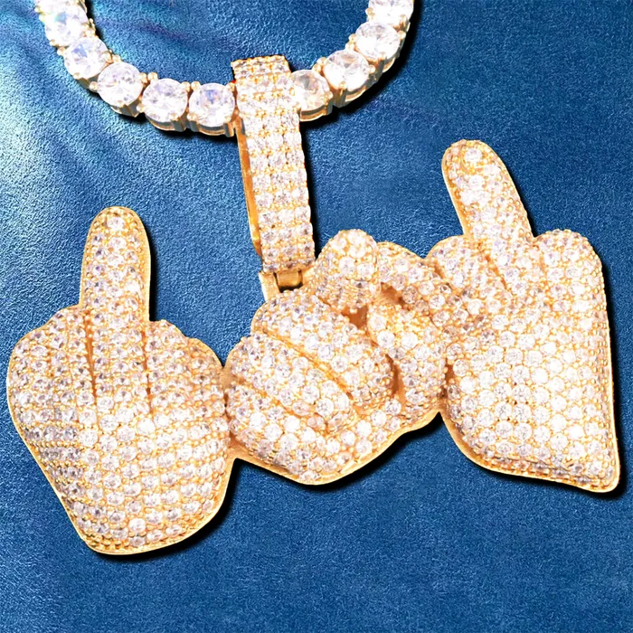 Custom Three Middle Finger Icy Rapper Style Hip Hop Pendant IceZeusShop Necklaces