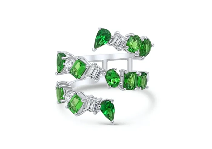 Rings Albert Hern Ring 18kt Gold Spiral MixedCut Tsavorites Diamonds