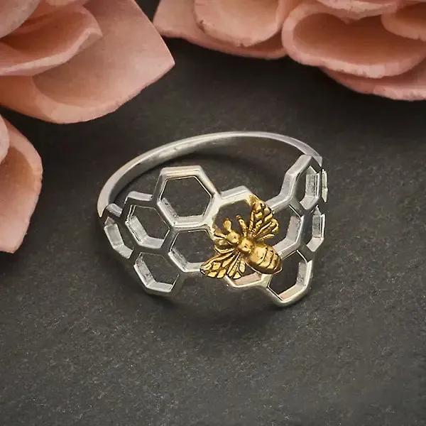 Rings Honeycomb Bee Sterling Silver Ring J003 Bliss Crystals