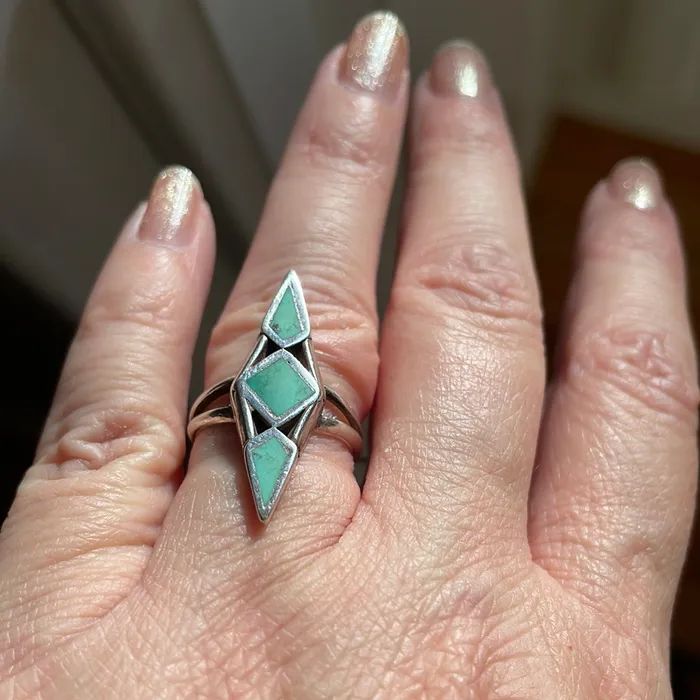 Rings Vintage Paris Jewelry Turquoise Inlay Ring Sterling Silver Vintage