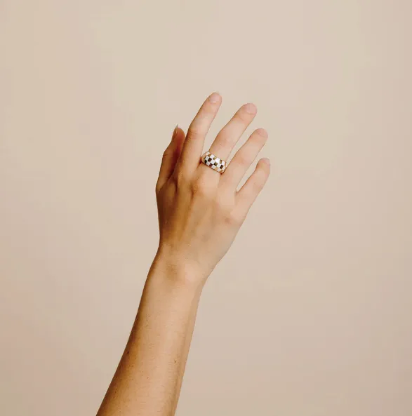 Vincent Rings White Gold Checkered Ring